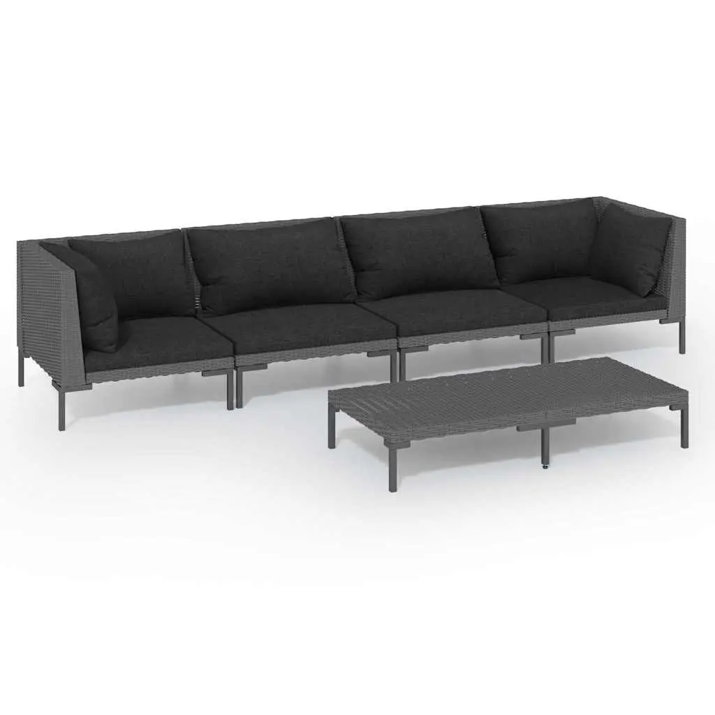 5-Piece Garden Lounge Set Grey Rattan Sofa