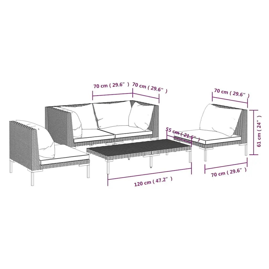 5-Piece Grey Outdoor Garden Lounge Set