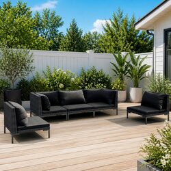 5-Piece Grey Garden Lounge Set with Cushions