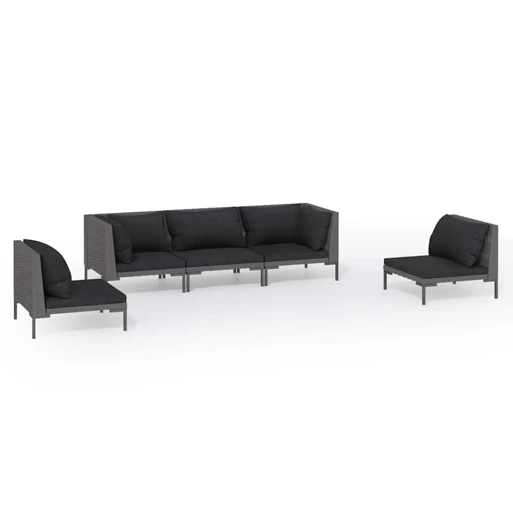 Garden Lounge Set Poly Rattan 5 Piece Grey Outdoor Furniture