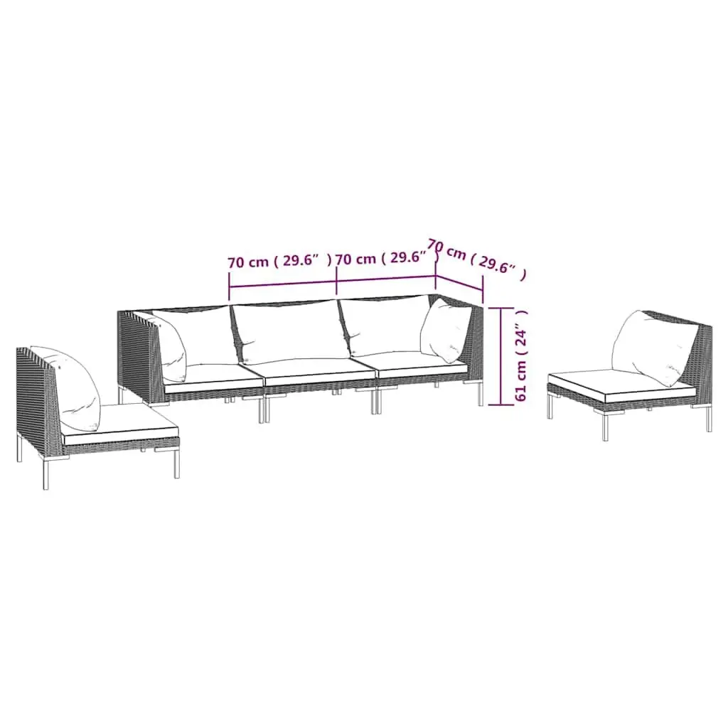 Garden Lounge Set Poly Rattan 5 Piece Grey Outdoor Furniture