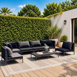Sturdy 7-Piece Grey Rattan Garden Lounge Set with Cushions