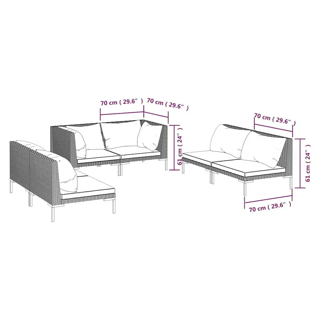 6-Piece Garden Lounge Set with Grey Cushions