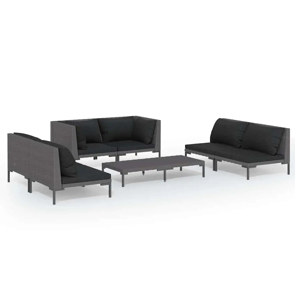 Outdoor Lounge Set Grey Rattan 7 Piece Patio Furniture Cushions Weather Resistant