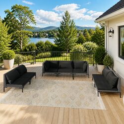 Durable 7 Piece Grey Rattan Garden Lounge Set with Cushions