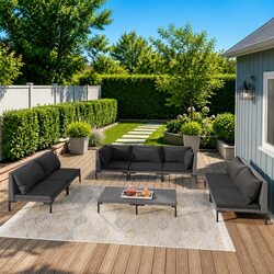 Premium 8-Piece Garden Lounge Set Grey Rattan Sofa