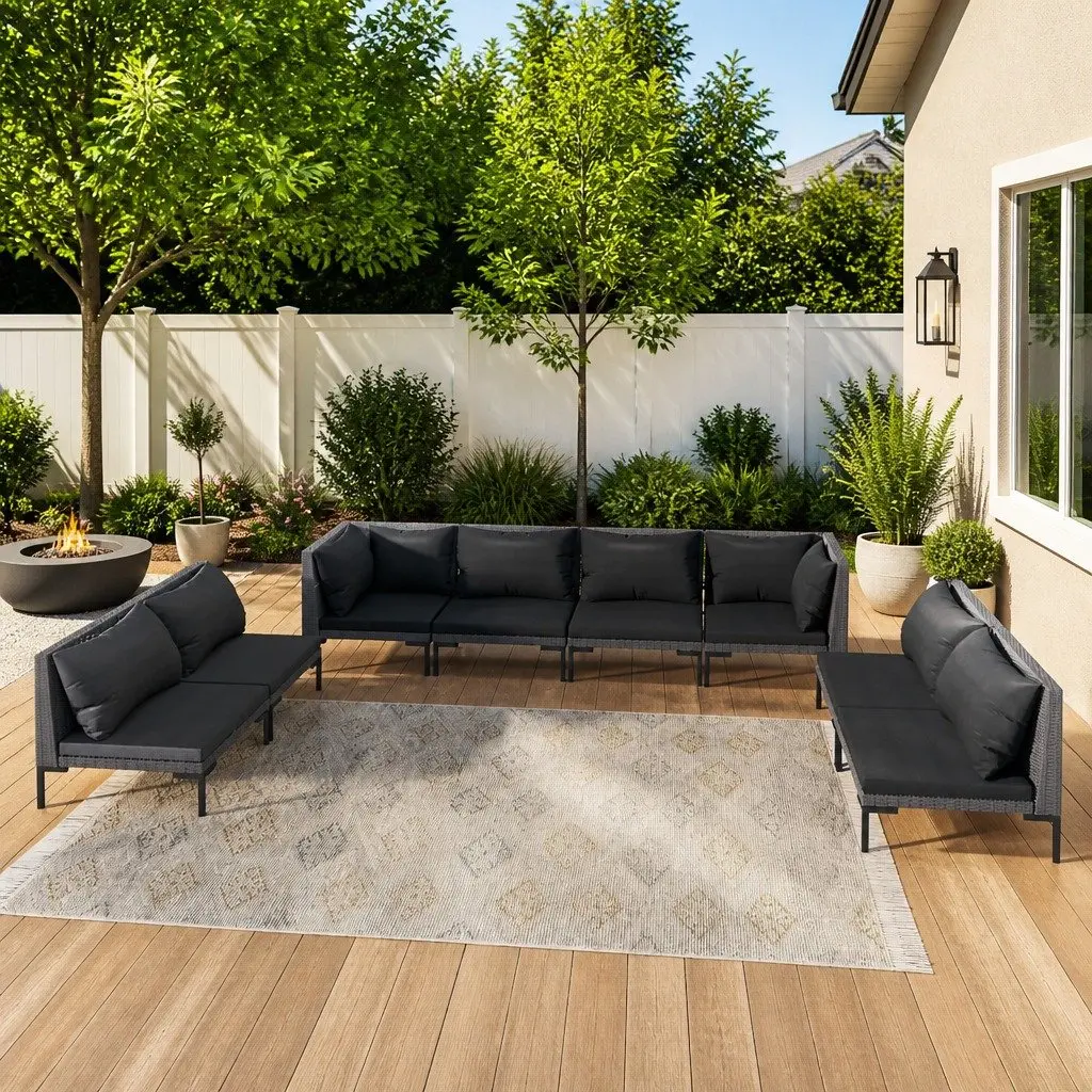 8-Piece Grey Garden Lounge Set with Cushions