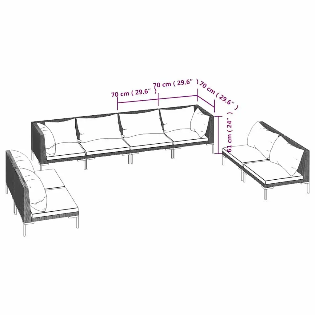 8-Piece Grey Garden Lounge Set with Cushions