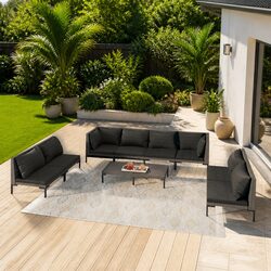 9-Piece Grey Poly Rattan Garden Lounge Set