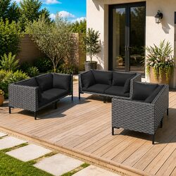 Durable 6-Piece Garden Lounge Set in Grey Poly Rattan
