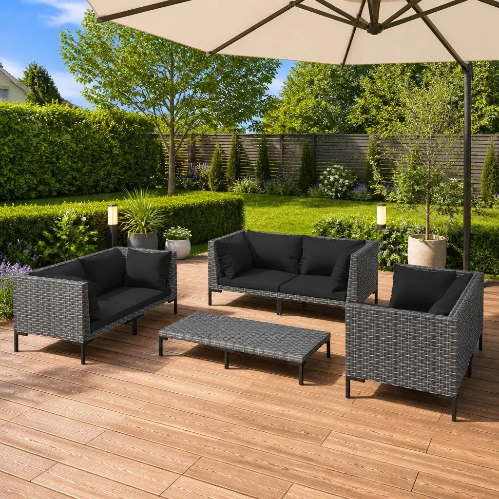 Garden Lounge Set PE Rattan 7 Piece Outdoor Furniture Grey Patio Sofa Cushions