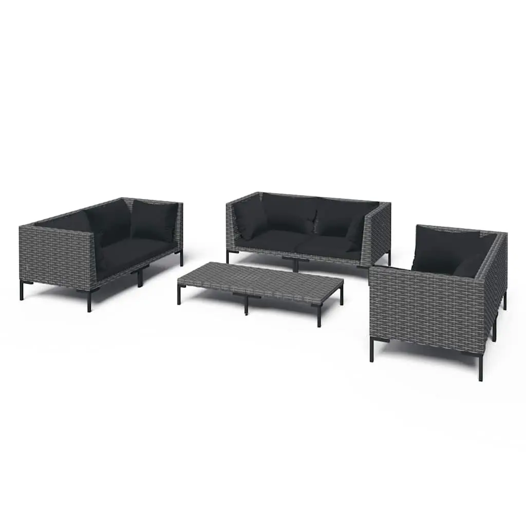 Garden Lounge Set PE Rattan 7 Piece Outdoor Furniture Grey Patio Sofa Cushions