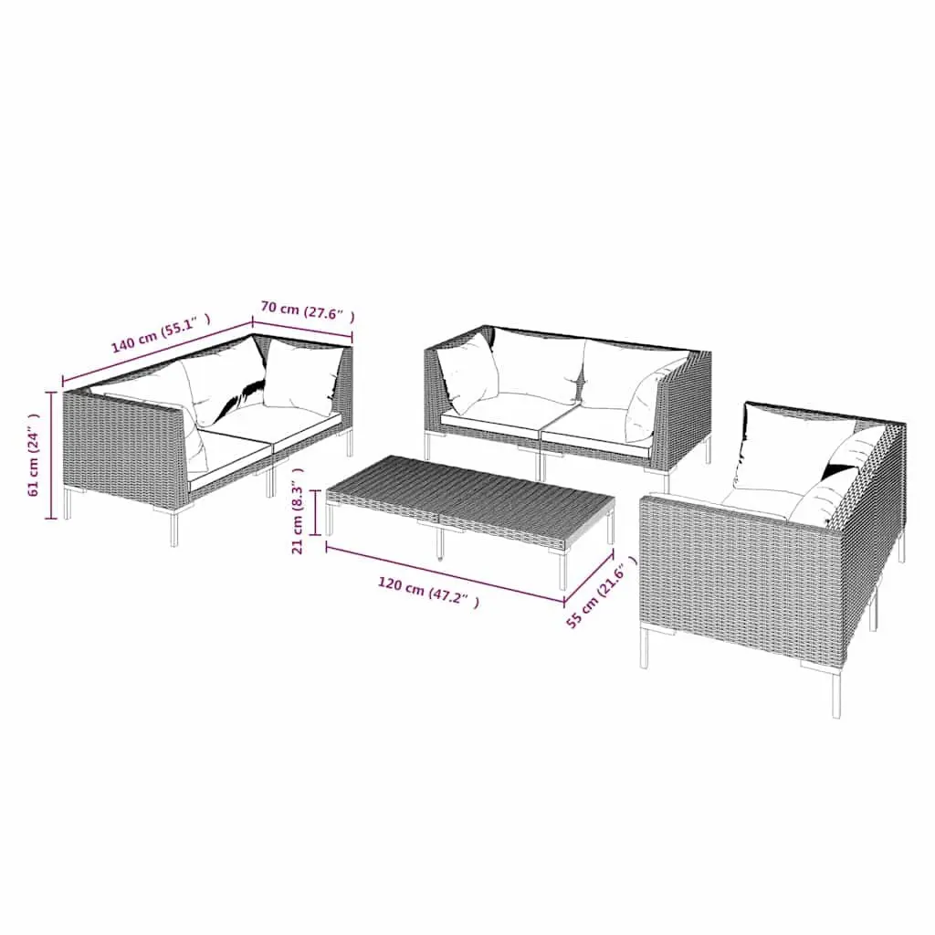 Garden Lounge Set PE Rattan 7 Piece Outdoor Furniture Grey Patio Sofa Cushions