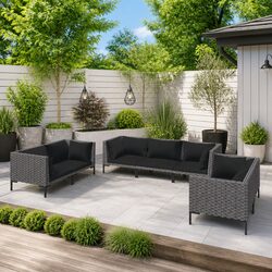 Sturdy 7-Piece Grey Rattan Garden Lounge Set with Cushions