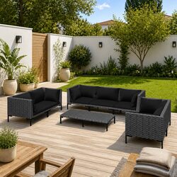 Durable 8-Piece Garden Lounge Set in Grey Rattan