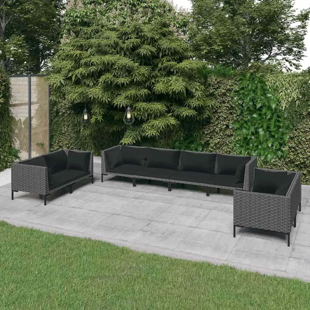 Garden Lounge Set PE Rattan 8 Piece Outdoor Furniture Grey Patio Sofa
