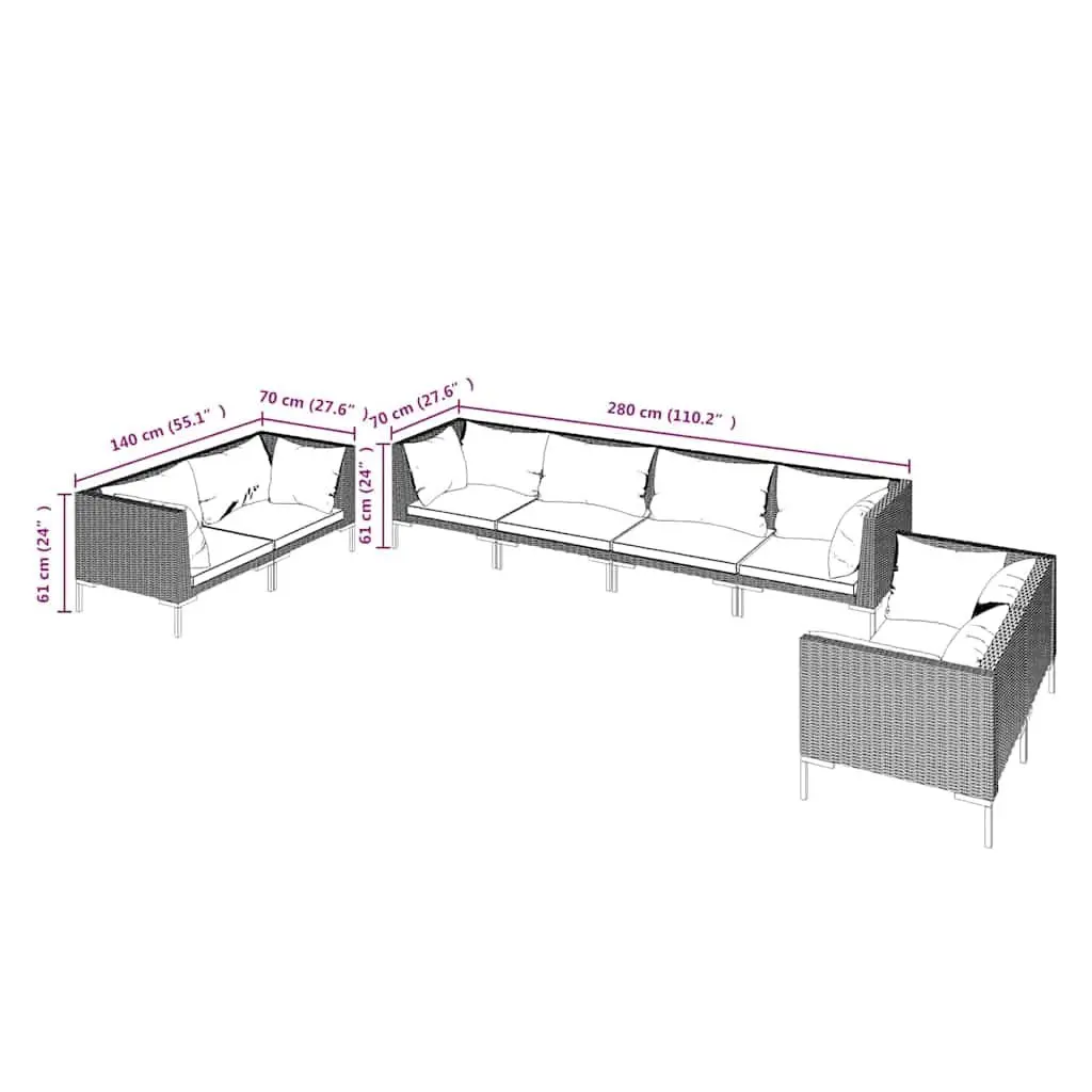 Garden Lounge Set PE Rattan 8 Piece Outdoor Furniture Grey Patio Sofa