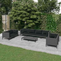 9-Piece Garden Lounge Set Grey Poly Rattan with Cushions