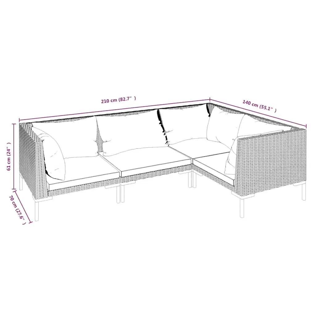Garden Lounge Set PE Rattan 4 Piece Grey Patio Sofa