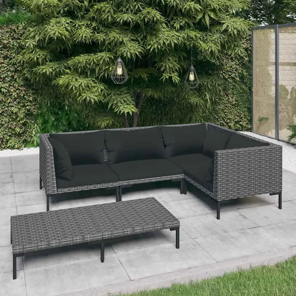 Garden Lounge Set Poly Rattan 5 Piece Outdoor Patio Furniture with Cushions Grey