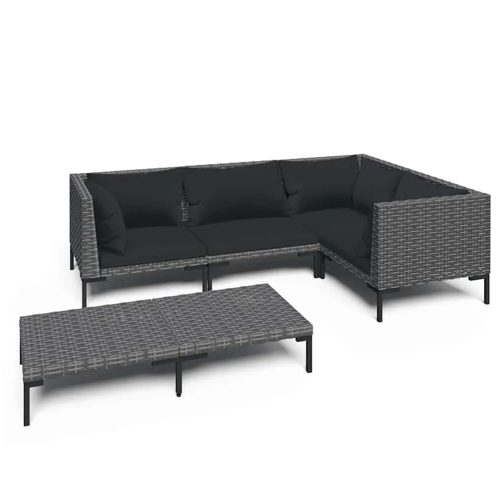 Garden Lounge Set Poly Rattan 5 Piece Outdoor Patio Furniture with Cushions Grey