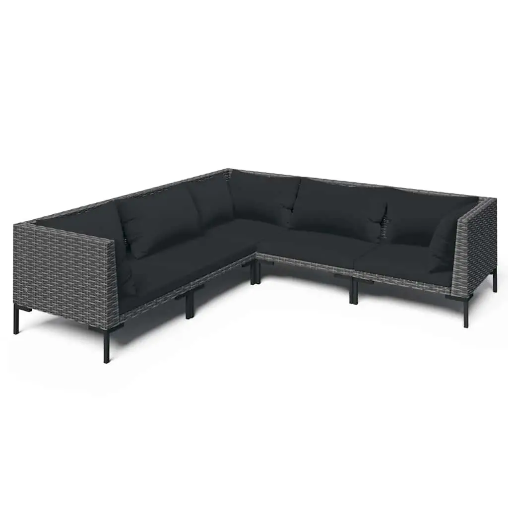 5 Piece Garden Lounge Set Powder-coated Steel Half-round PE Rattan Grey