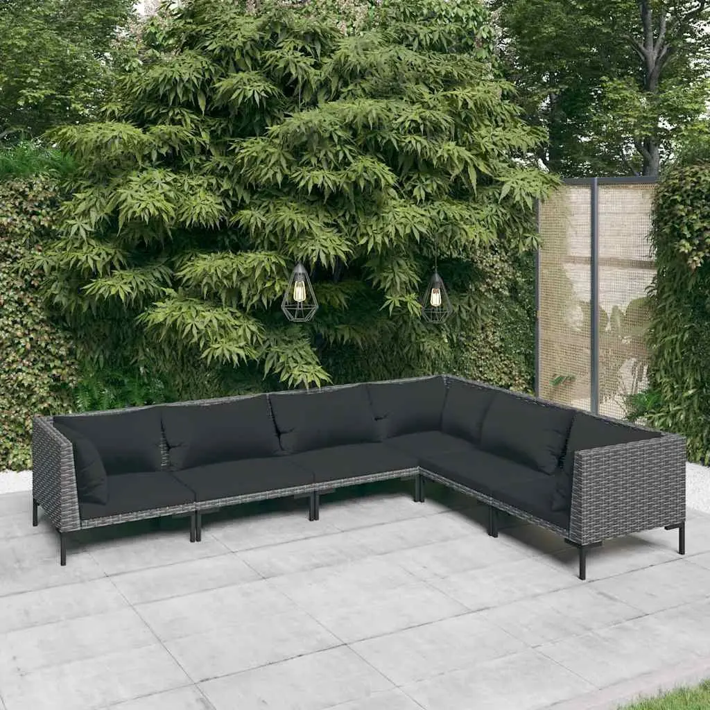 Garden Lounge Set Grey Rattan 6 Piece Outdoor Patio Furniture with Cushions