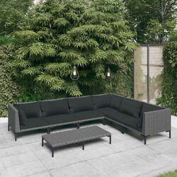 Durable 7 Piece Garden Lounge Set in Grey Poly Rattan