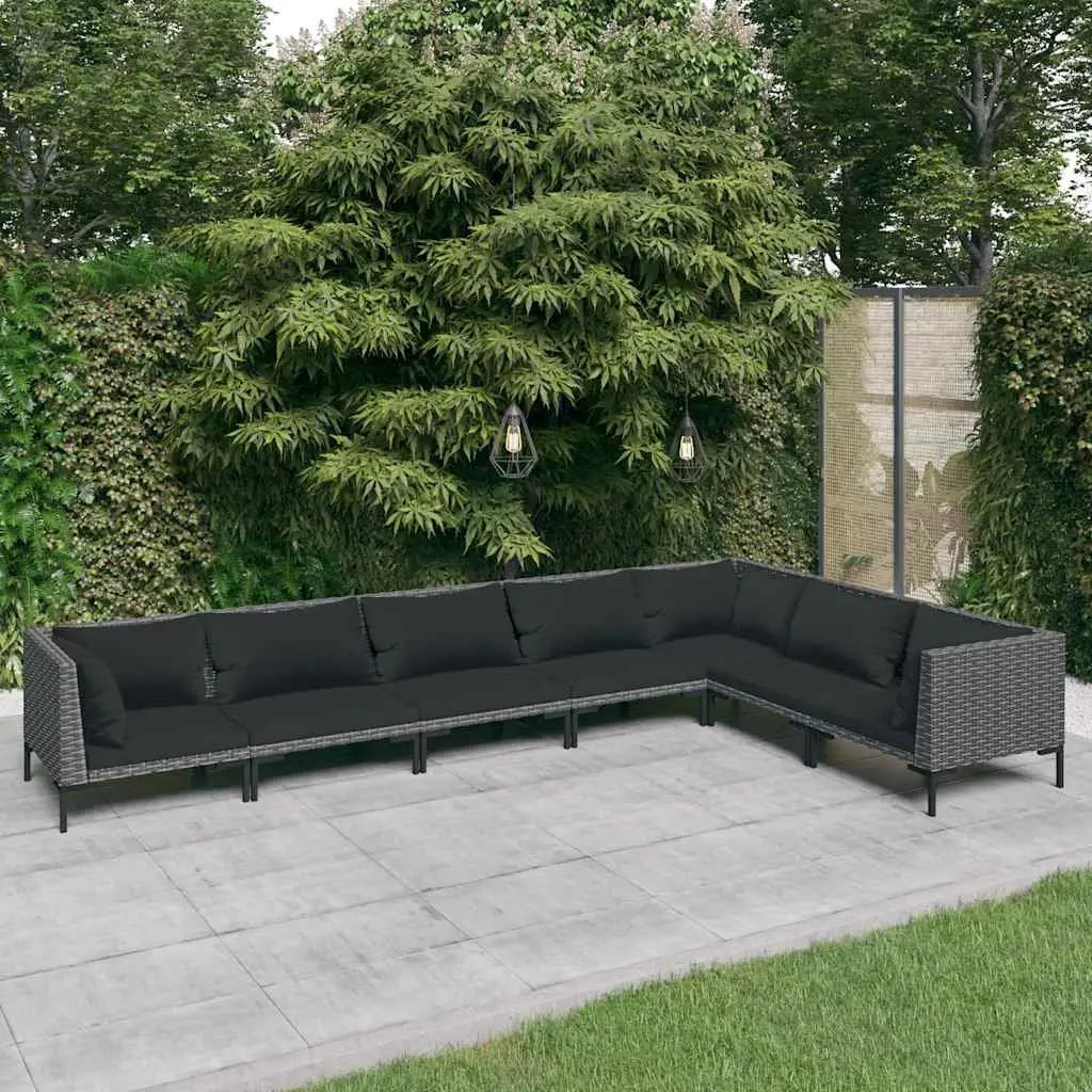 7 Piece Garden Lounge Set PE Rattan Powder-coated Steel Frame Cushions Grey