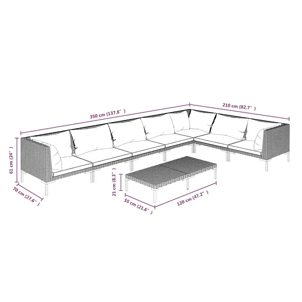 8 Piece Garden Lounge Set Poly Rattan Grey