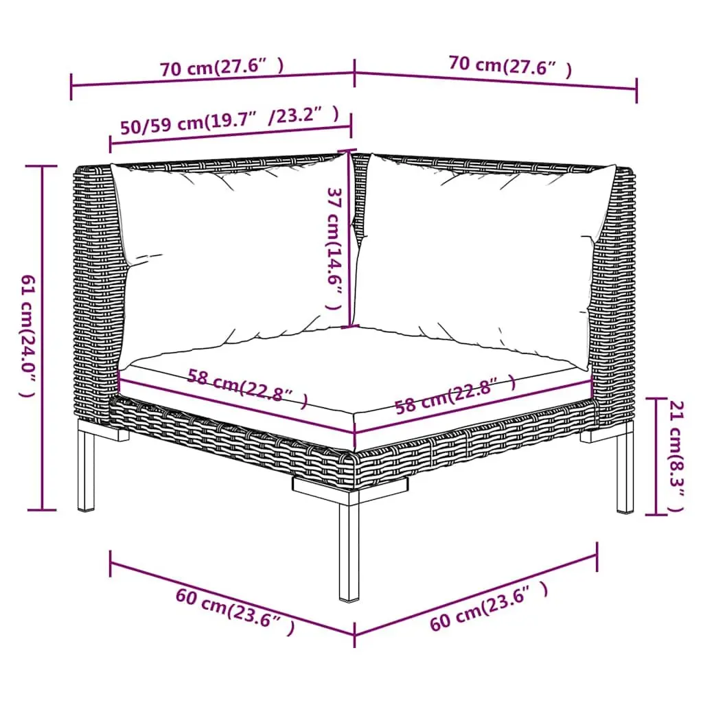 7 Piece Outdoor Furniture Grey Half-Round PE Rattan Garden Lounge Set with Cushions and Powder-Coated Steel Frame