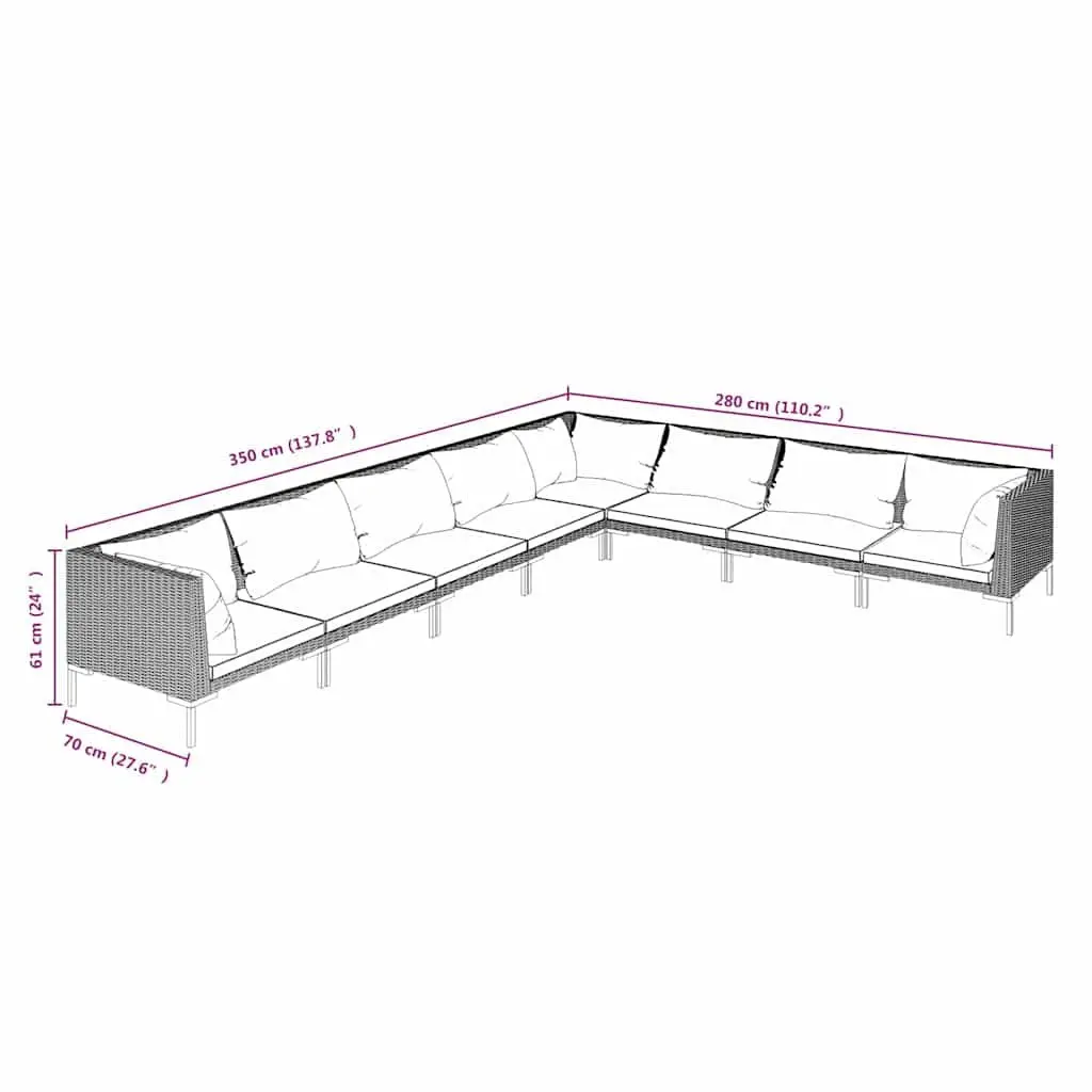 8 Piece Grey Rattan Garden Lounge Set