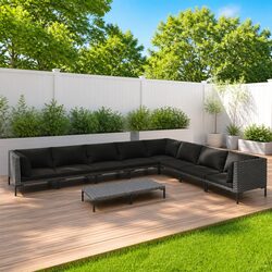 9-Piece Grey Rattan Outdoor Garden Lounge Set with Cushions