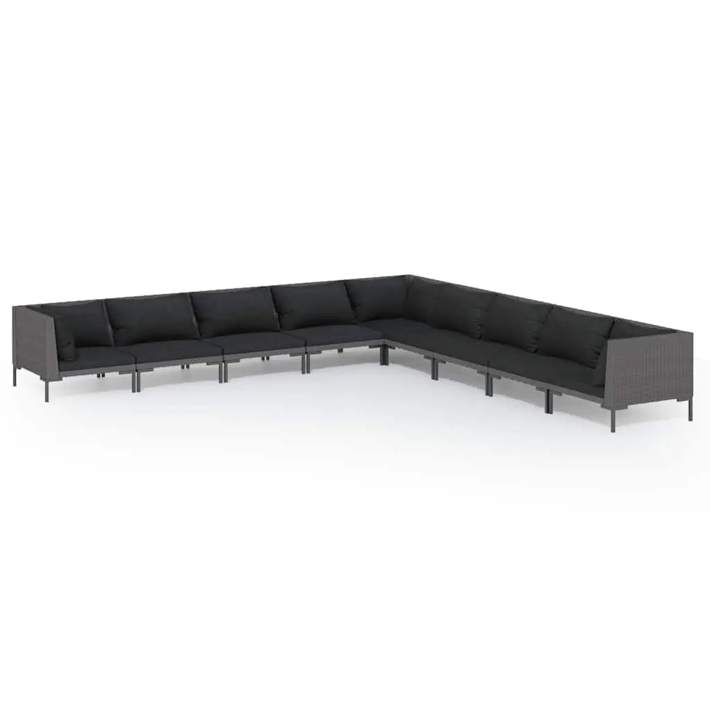 9-Piece Garden Lounge Set with Grey Rattan Sofa