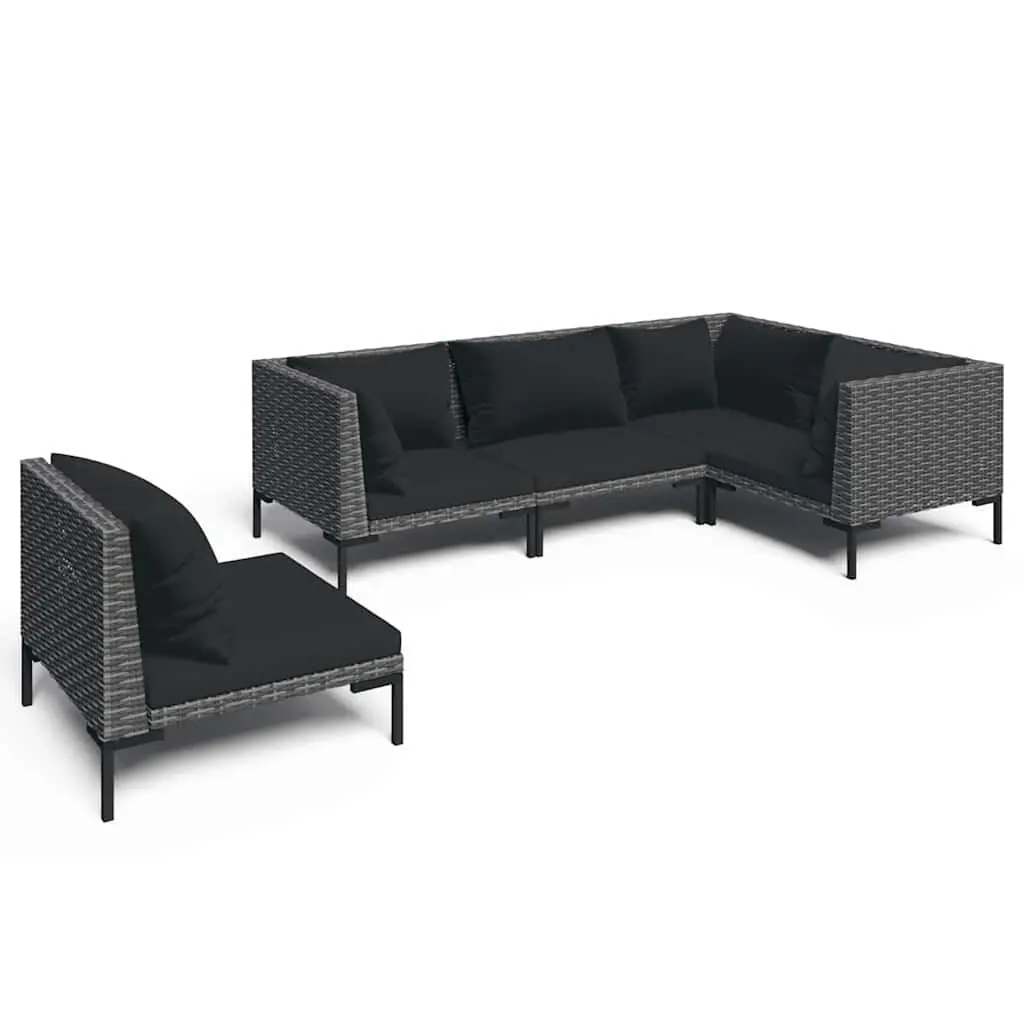 Garden Lounge Set PE Rattan Powder-coated Steel 5 Piece Grey Outdoor Patio Furniture with Cushions