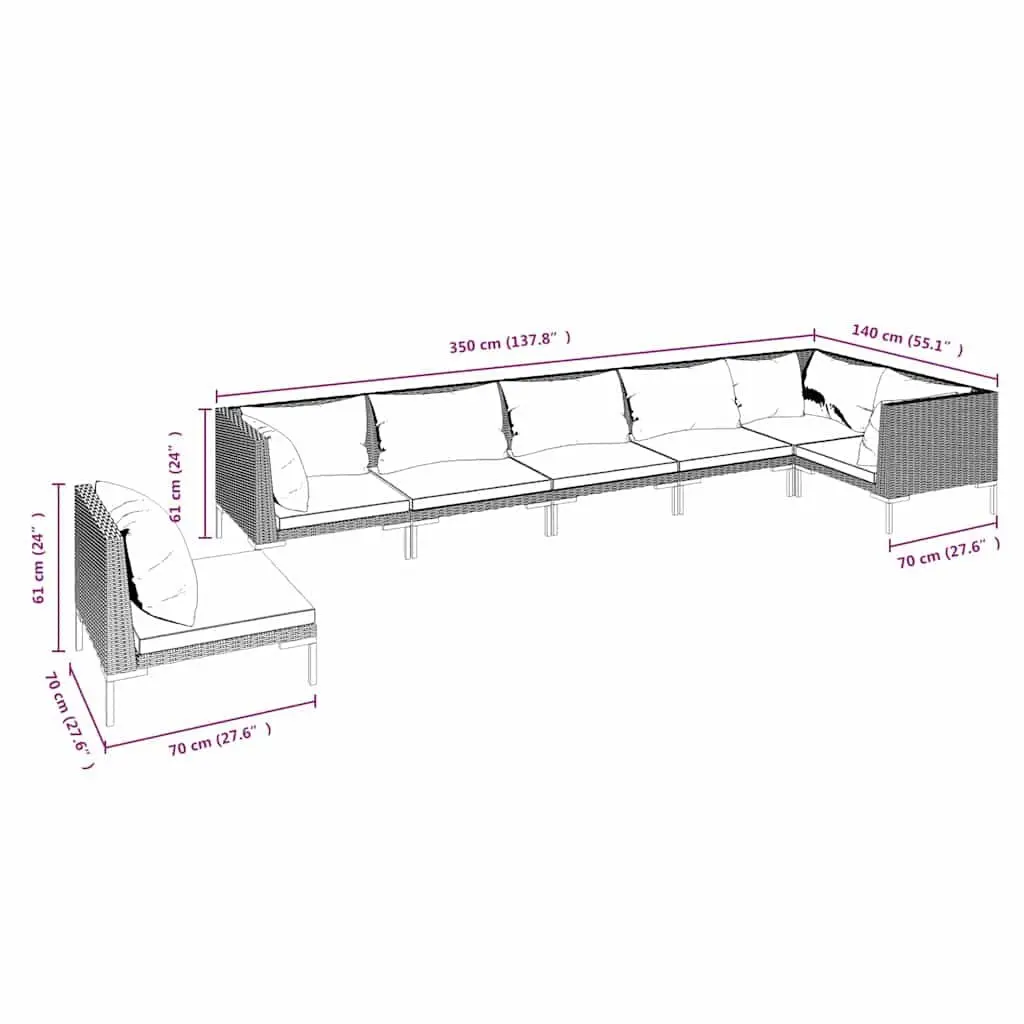 7 Piece Garden Lounge Set Poly Rattan Grey with Cushions