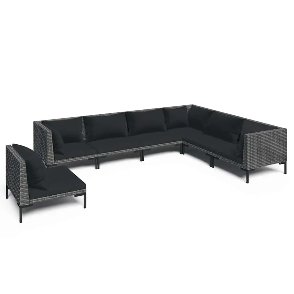 7 Piece Garden Lounge Set Powder-coated Steel Half-round PE Rattan Grey