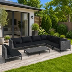 8-Piece Grey Rattan Garden Lounge Set with Cushions