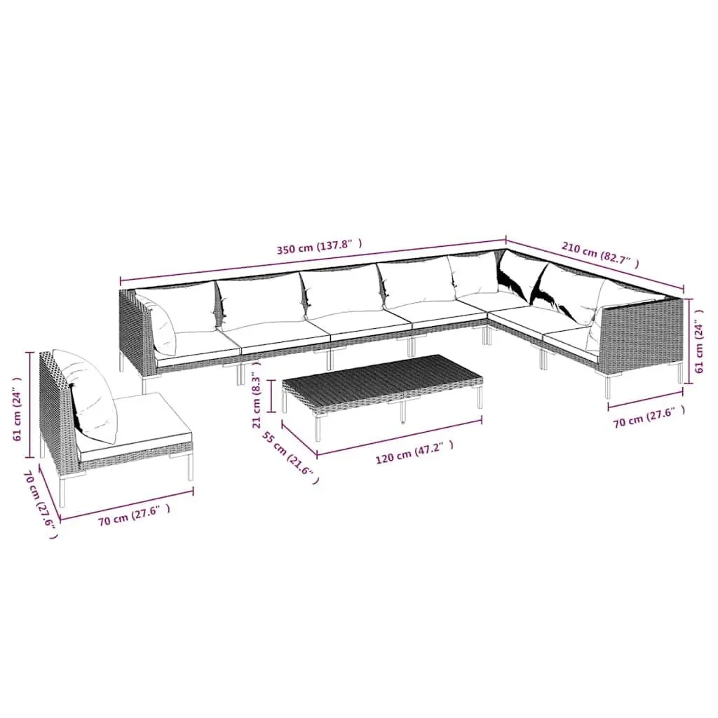 9 Piece Modular Garden Lounge Set with Corner Sofa & Chairs