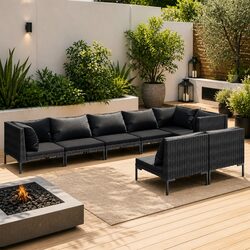 8-Piece Garden Lounge Set with Grey Cushions