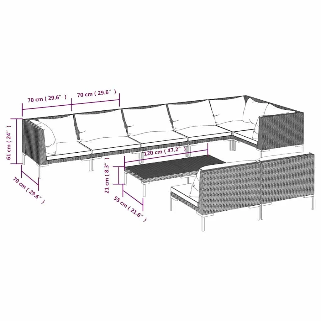 9-Piece Garden Lounge Set in Grey