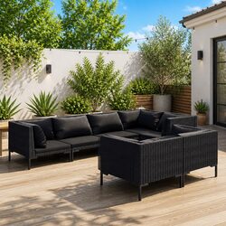 Durable 7 Piece Garden Lounge Set with Cushions in Grey