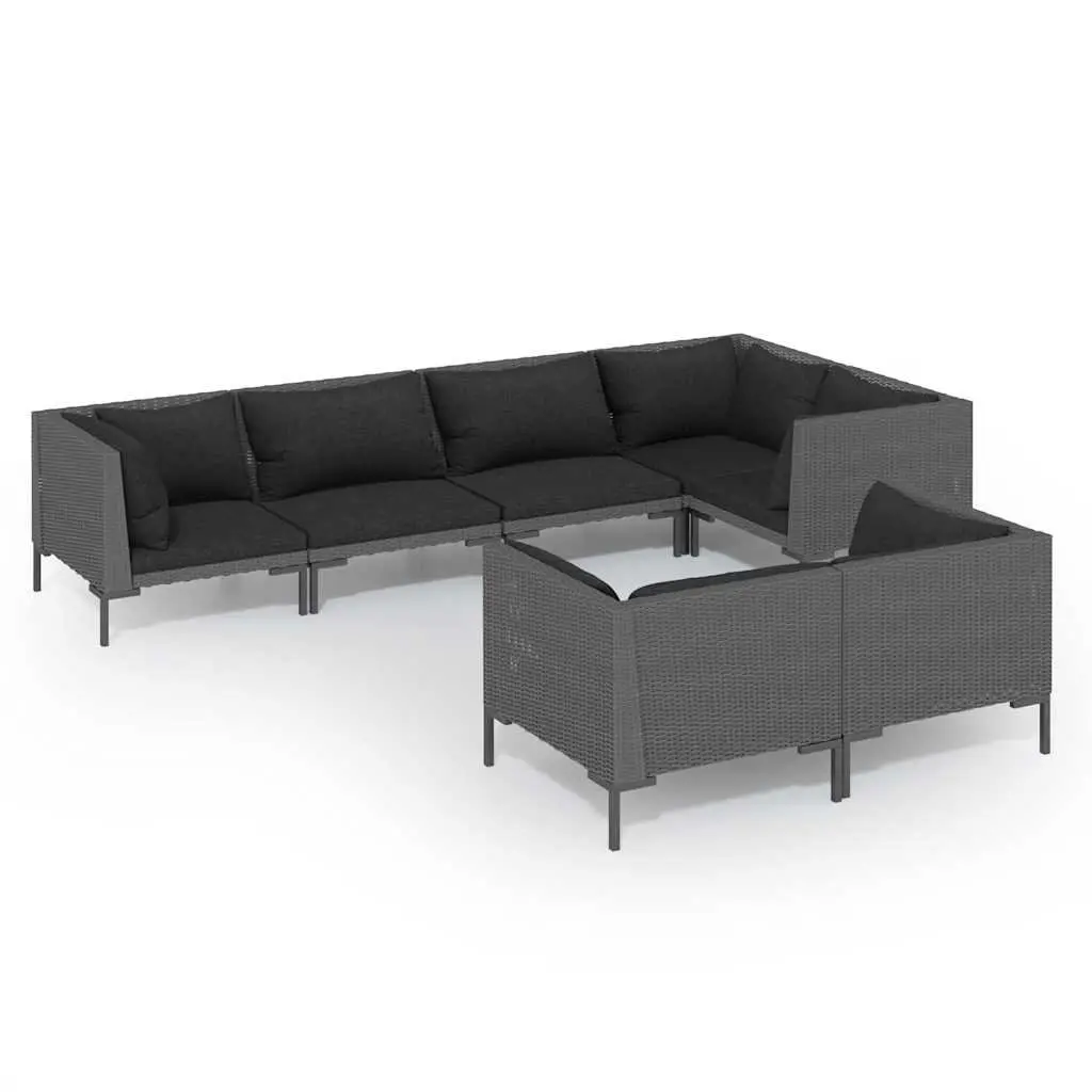 7 Piece Garden Lounge Set Powder Coated Steel Half Round PE Rattan Grey Outdoor Patio Furniture