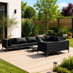 Durable 9-Piece Garden Lounge Set with Cushions in Grey