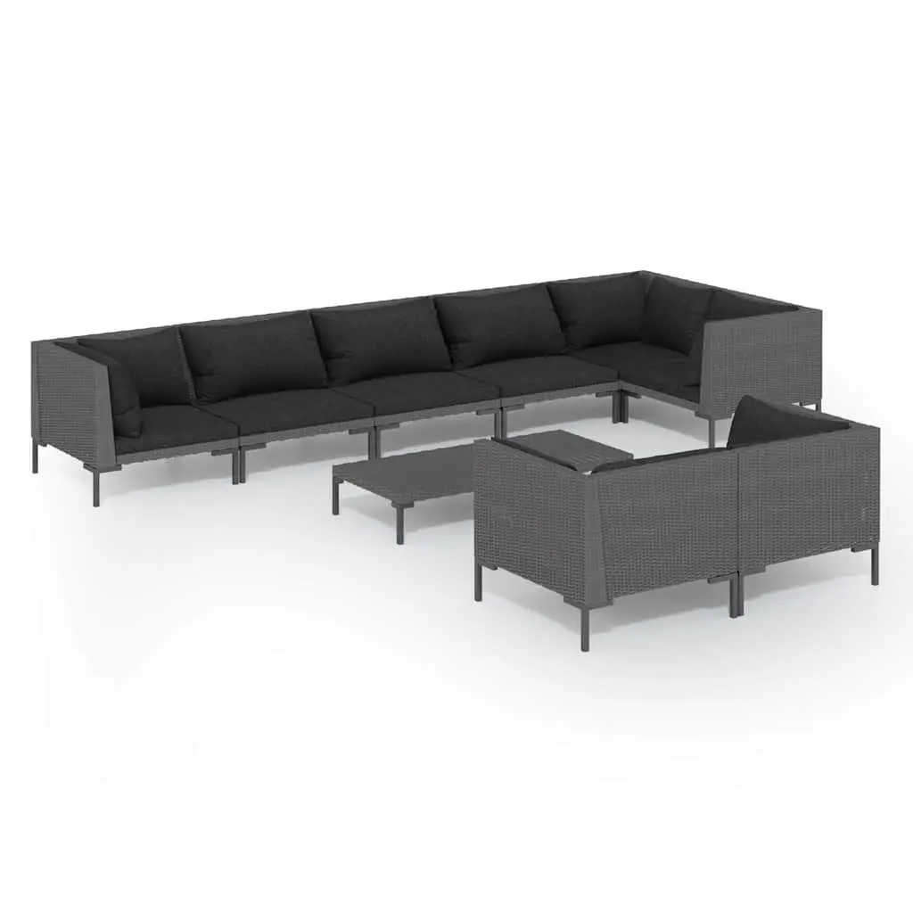 Garden Lounge Set Poly Rattan 9 Piece Outdoor Furniture Grey