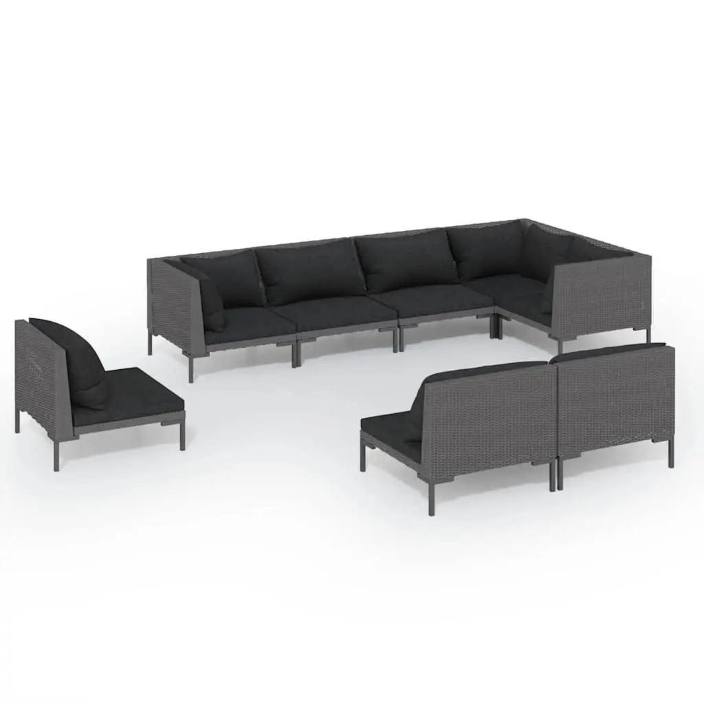 8 Piece Garden Lounge Set Poly Rattan Grey