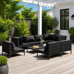 Sturdy 9 Piece Garden Lounge Set with Cushions in Grey