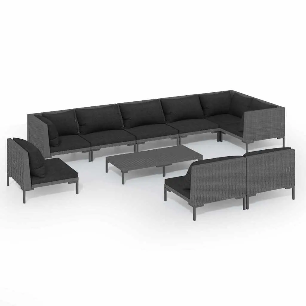 10-Piece Outdoor Lounge Set with Grey Rattan