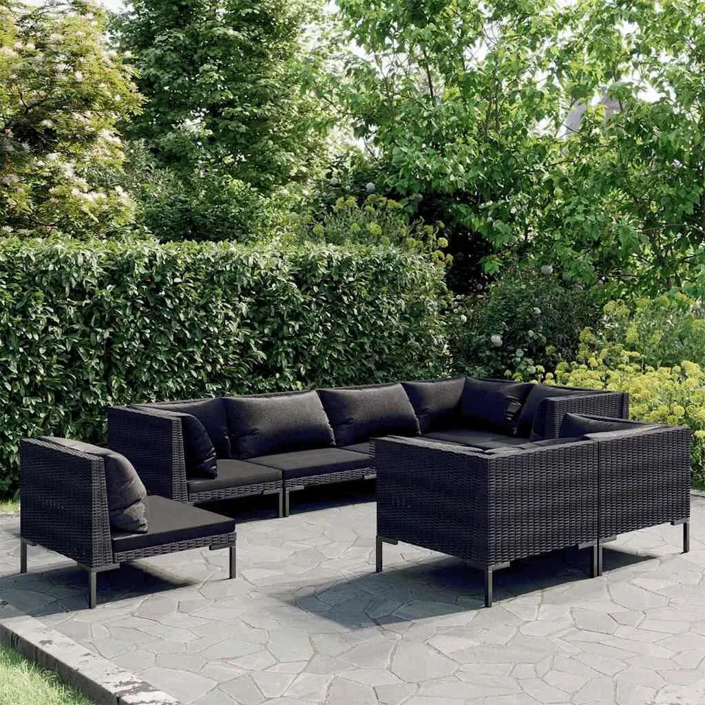 Garden Lounge Set Poly Rattan 8 Piece Outdoor Furniture Grey Cushions