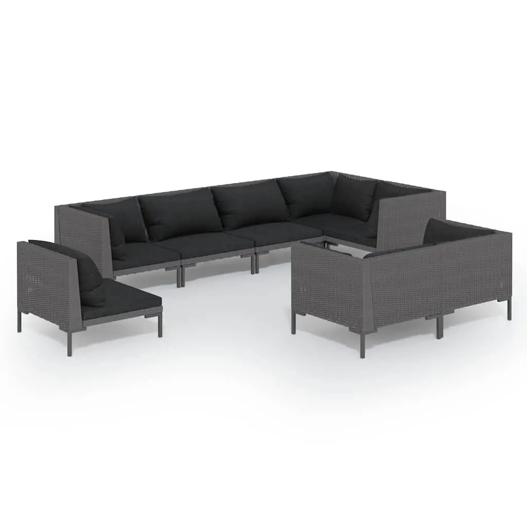 Garden Lounge Set Poly Rattan 8 Piece Outdoor Furniture Grey Cushions